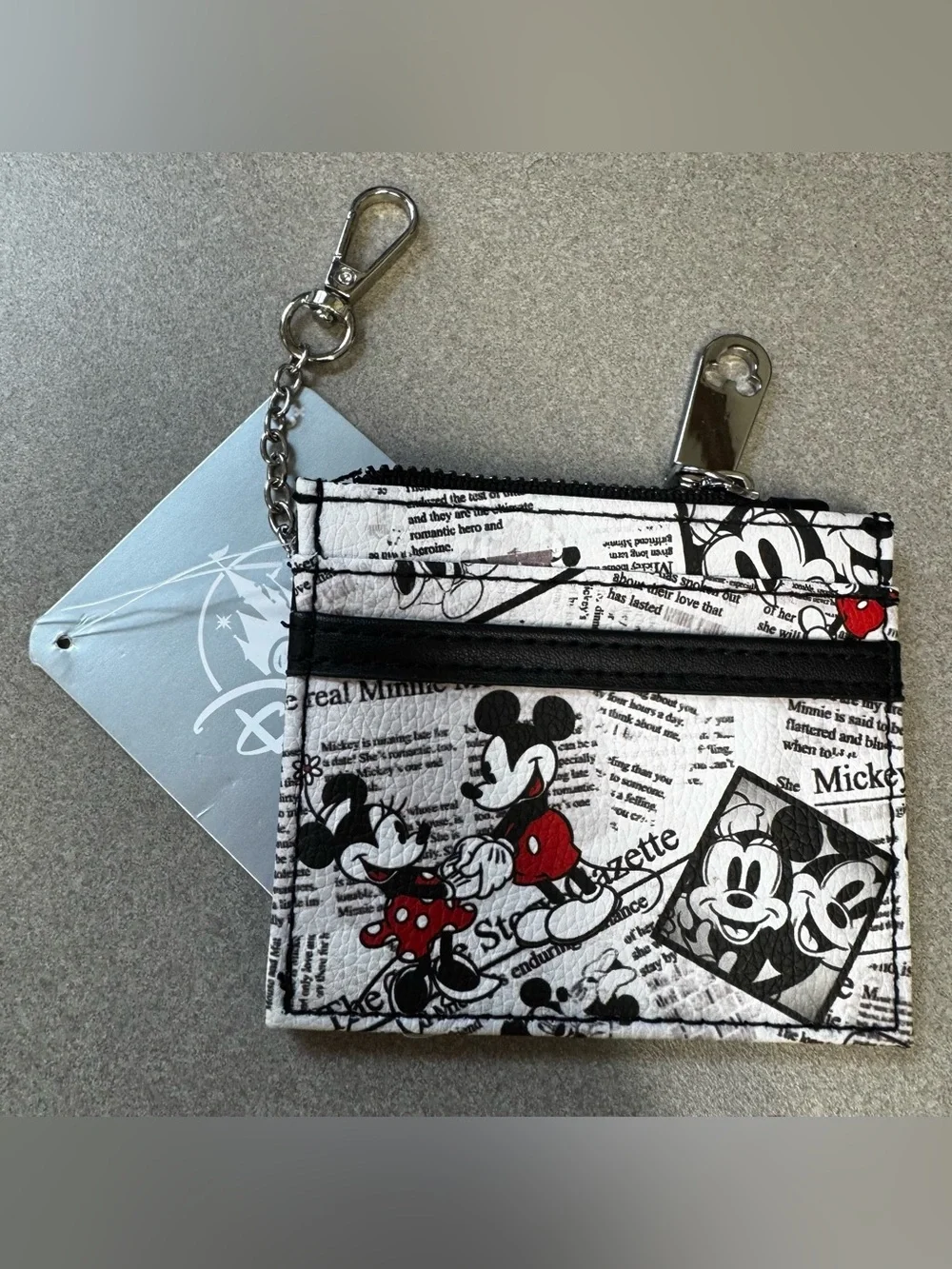 Disney Parks Mickey & Minnie Newspaper Print ID Credit Card Coin Holder Wallet